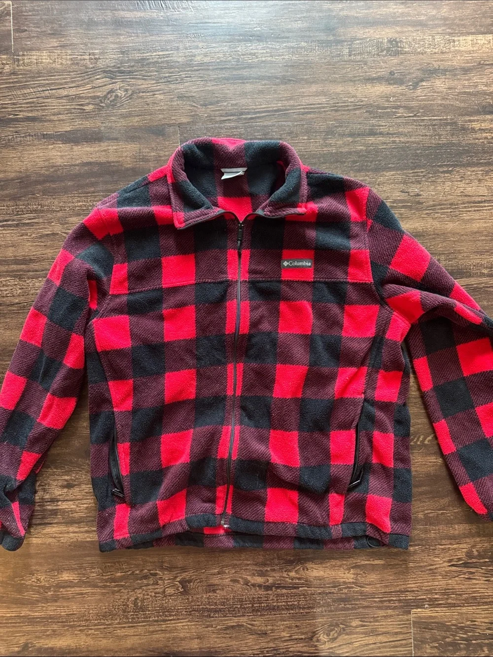 Columbia Red and Black Buffalo Plaid Mens fleece Jacket